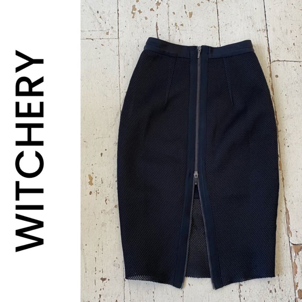 Witchery Black Mesh Scuba Pencil 2 Way Zip Skirt